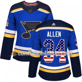 Adidas Maillot de Hockey St. Louis Blues Jake Allen 34 2017-2018 Bleu USA Flag Fashion Authentic - Femme